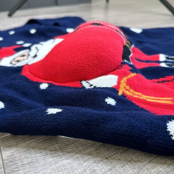 NWT HOOKED UP by IOT Women’s Navy White Striped Crew Neck Puffy Santa Sweater - Picture 5 of 6